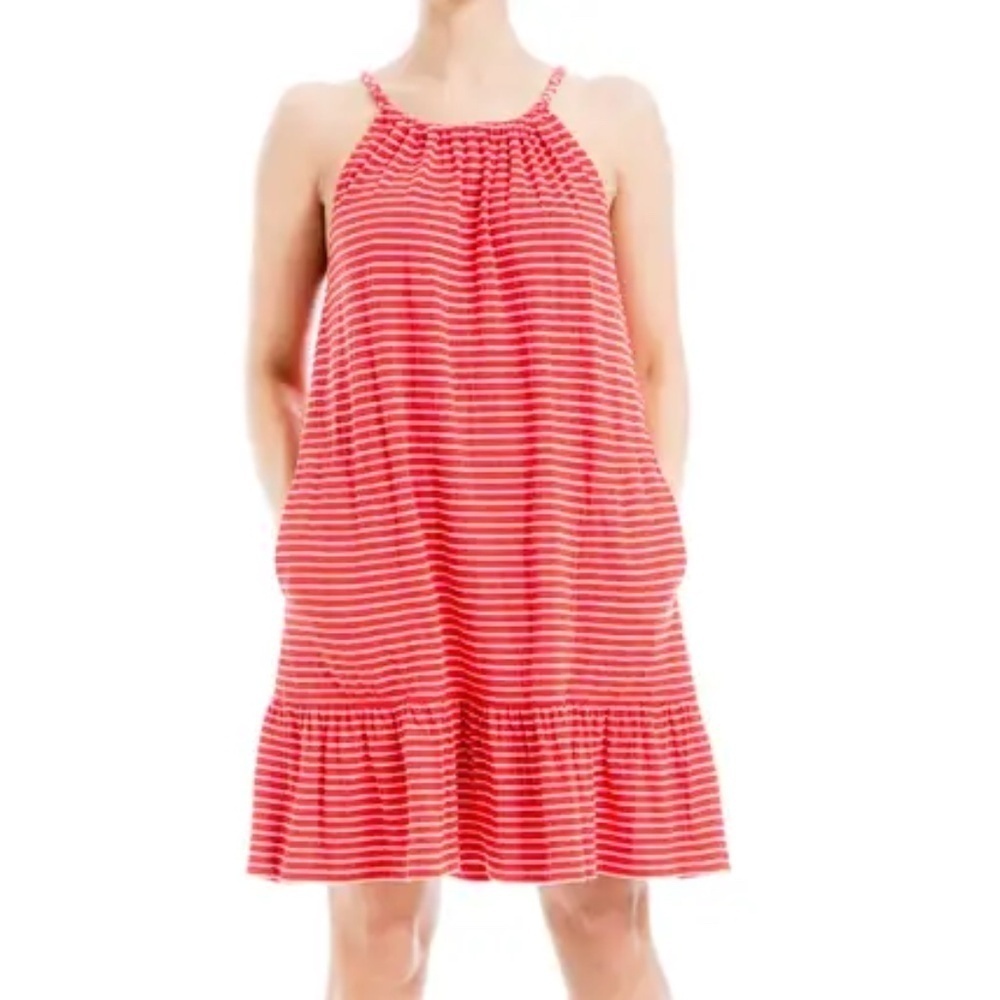 MAX STUDIO Swingy Summer Stripe Knit Dress Pockets::RED WHITE SEAPORT STRIPE:: - Picture 6 of 8